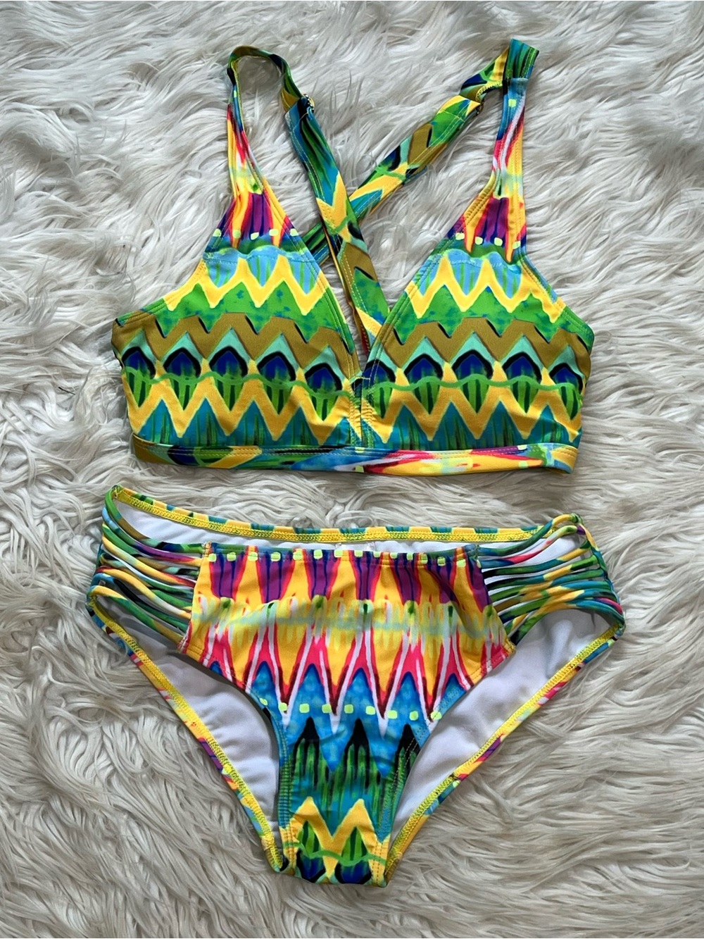 Vibrant Multicolored Bikini Crisscross Wide Adjustable Strap Top
